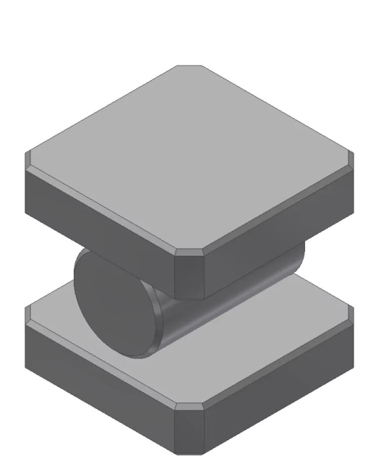 A cylinder between and in contact with two flat plates.