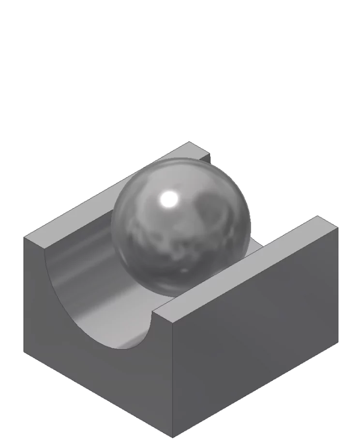 A sphere or ball in a cylindrical groove.