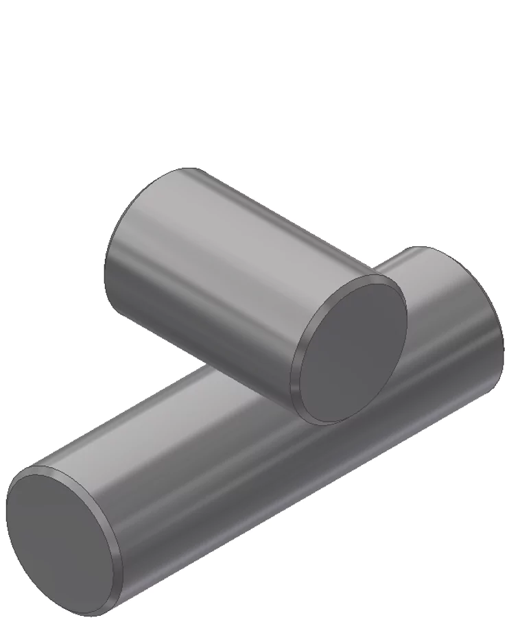 Two equal diameter perpendicular cylinders in contact.