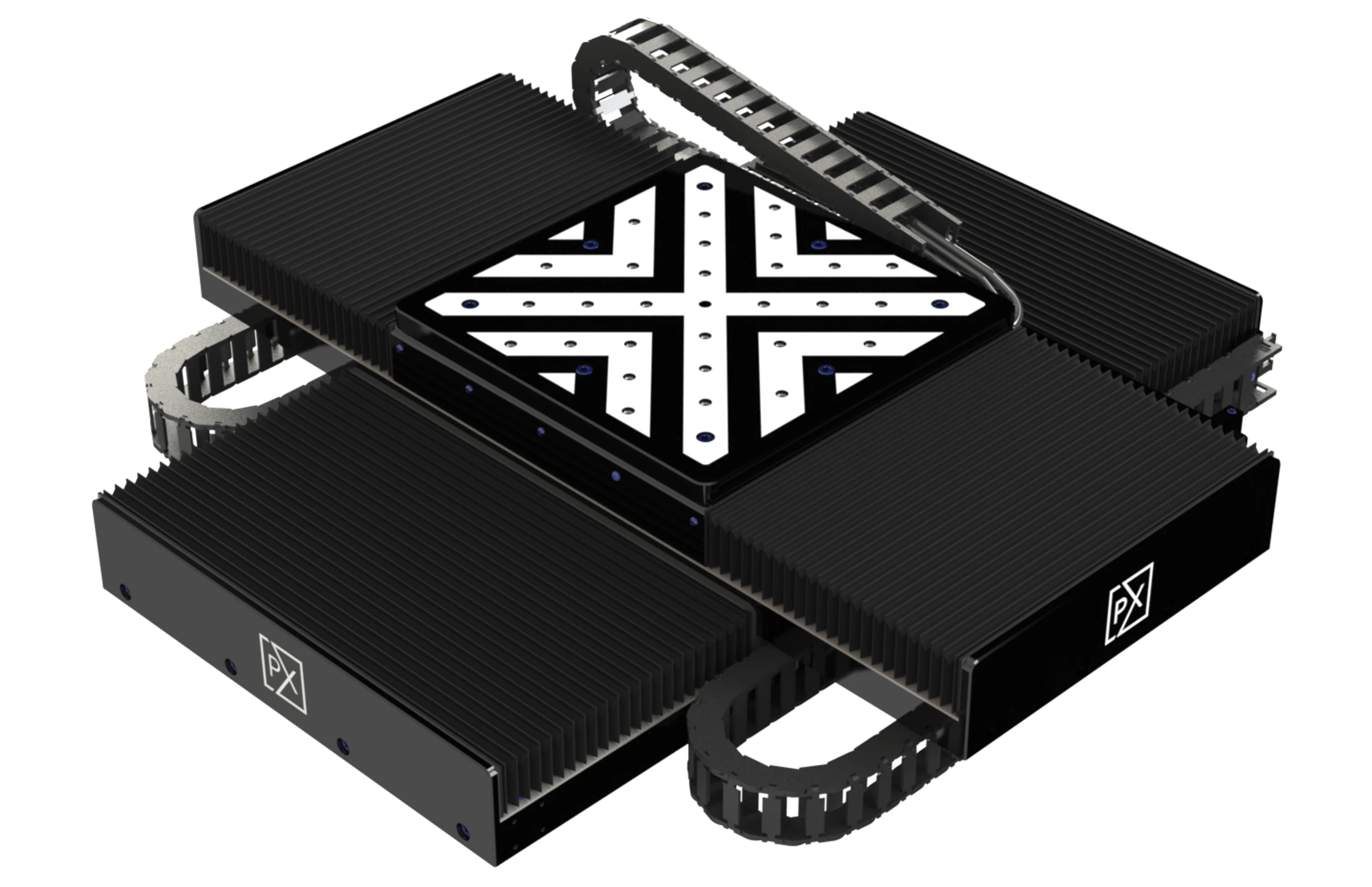 A picture of a 250 mm X 250 mm travel 80058 series dual-axis XY linear positioning system.